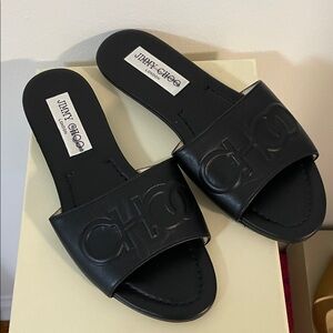 Jimmy CHOO Tiaret Black Leather Slides 35.5
